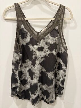 Mystree Black and Gray Marbled color Lace Trim Tank Top